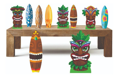 Havaí Tiki Totem Kit 8 De Mesa + 2 Totens De Chão 0