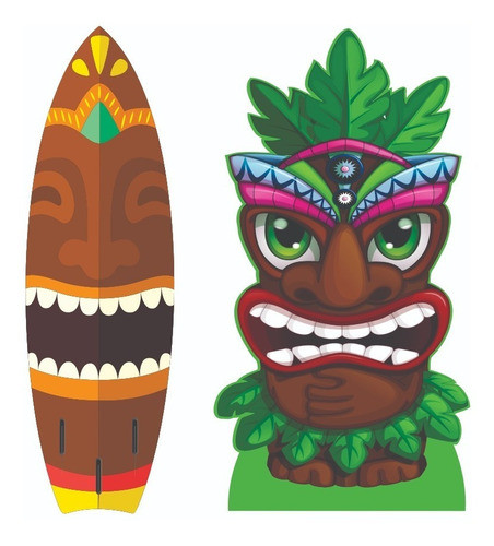 Havaí Tiki Totem Kit 8 De Mesa + 2 Totens De Chão 1