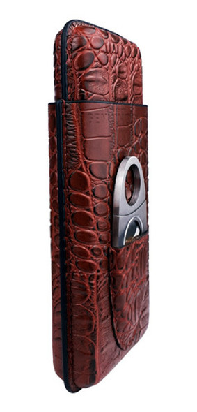 Porta Charutos P/ Viagem + Cortador Couro Tipo Crocodilo 1