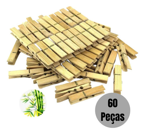 60 Pregadores Bambu Prendedor Pregador Varal Roupa Reforçado 1