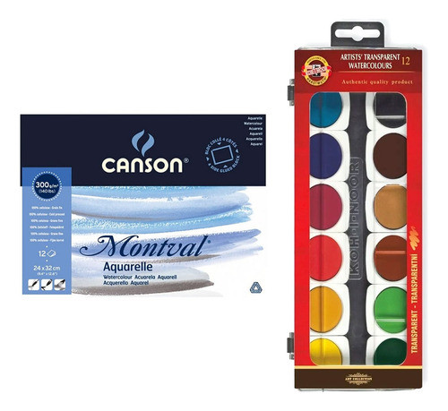 Set Acuarelas Koh-i-noor Transparentes + Canson Montval 0