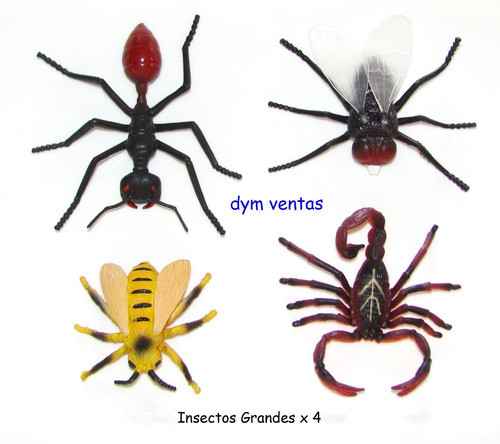 4 Insectos Juguete Moscas Hormigas Abejas Animales Goma Deco 1