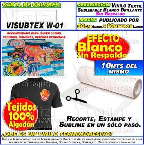 Vinilo Textil Sublimable Blanco S/respaldo X 10mt Moritzu 1