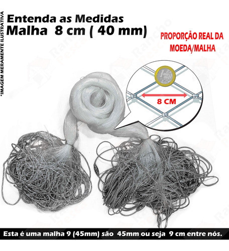 Redinha Malha 40mm 8cm F. 50 A. 3,84m Pronta 100m Pescaria 1