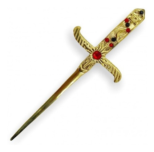 Athame Dourado Brilhante Pedra Vermelha E Preta Strass 19cm 0