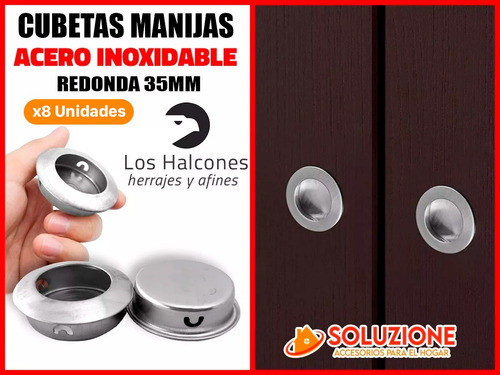 Cubeta Herraje Redonda 35mm Acero Inoxidable X 8 Unidades 1