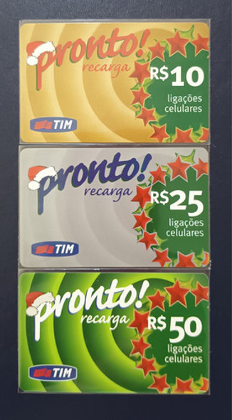 3 Cartões Telefônicos Pré-pagos Pronto. Natal. 10/25/50. 0