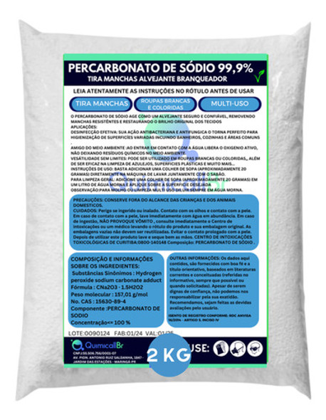 Percarbonato Sódio 2kg 99,9% Alta Qualidade Premium Multuso 0 Percarbonato Sódio 2kg 99,9% Alta Qualidade Premium Multuso 0