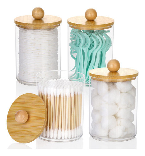 Otostar Paquete De 4 Dispensadores Qtip Con Tapas De Bamb, A 0