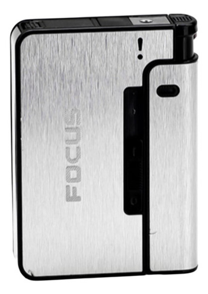 Cigarrera Estuche Plateada Focus Encendedor Porta Cigarro 0