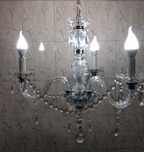 Araña De Vidrio 3 Luces Con Caireles!!!oferta Luz Led!! 1