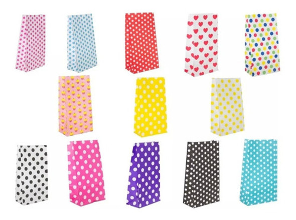 Bolsa Papel 12,5 X 7 X24,5 Con Lunares X10 0