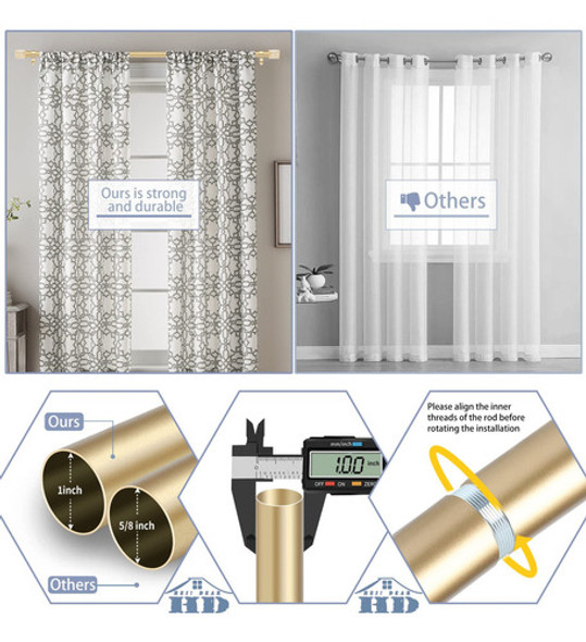 Barras De Cortina Doradas Para Ventanas De 28 A 48 Pulgadas, 1 Barras De Cortina Doradas Para Ventanas De 28 A 48 Pulgadas, 1