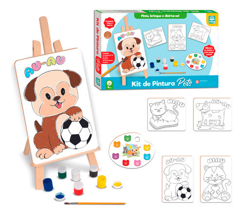 Kit De Pintura Pets Infantil Com Cavalete Telas Tinta Guache 0