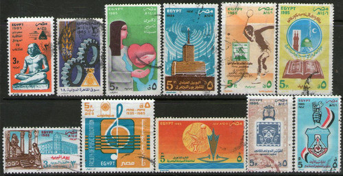 Egipto 11 Sellos Usados Música = Museo = Odontología 1985 0