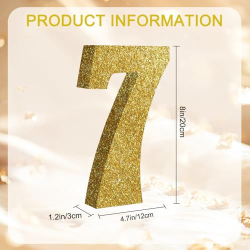 Numero Corporeo 20cm Deco Para Fiesta Madera Gliter Gold  7 1