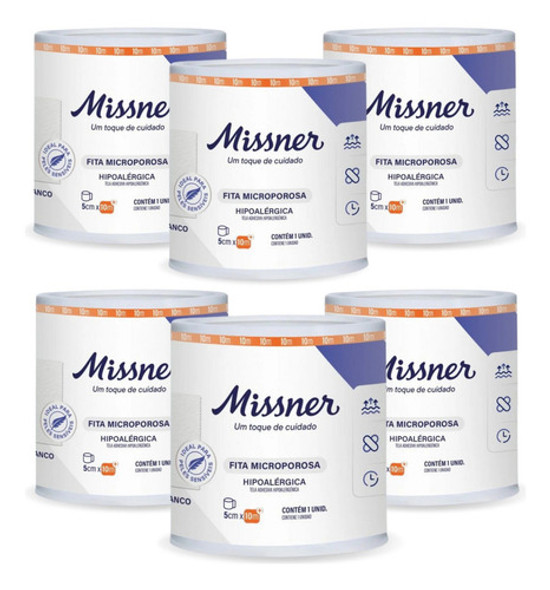 Fita Microporosa Branca 5 Cm X 10 M Missner Kit Com 6 Unid 1