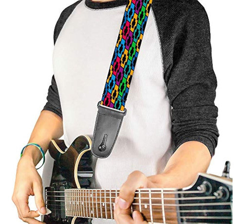 Correa De Guitarra Chevy Bowties 5 Filas Negro Multicolor 2 1