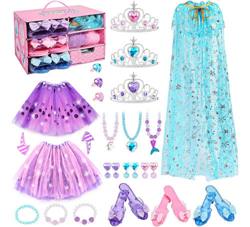 Conjunto De Princesa Para Niñas Con Capa Y 3 Pares De Zapato 0