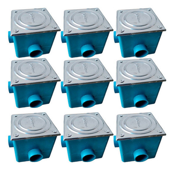 9 Caixas De Passagem Para Piscina C/ Tampa Inox Corpo E Azul 0