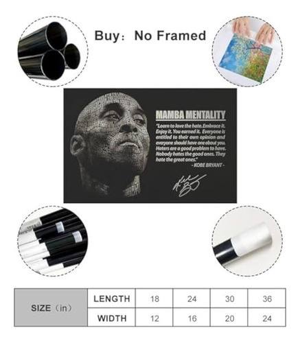 Póster Kobe De Bryant Con Cita Motivacional De 1