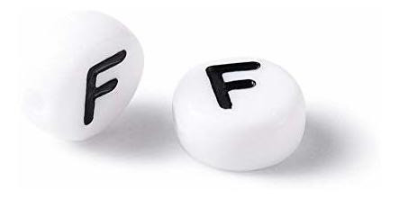Cuentas Redondas Blancas Con Letra F Negra X 100u  7mm 1