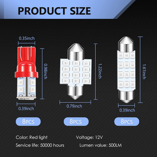 Juego Luces Led Auto T10/31mm/42mm Interior Pack X 24 Rojo 1