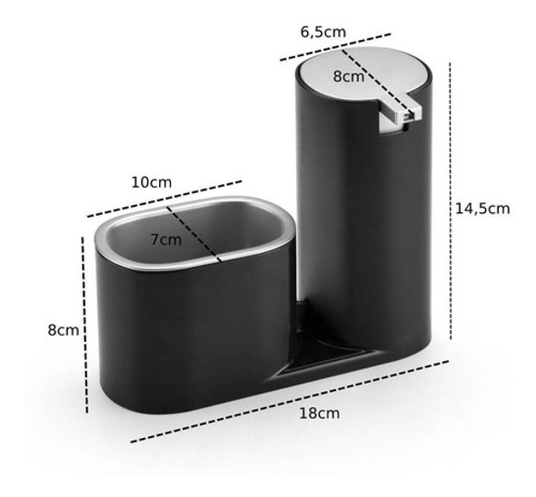 Dispenser Porta Detergente E Bucha Conceito Preto E Cromado 1