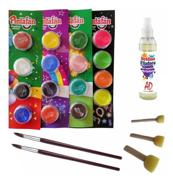 Set Maquillaje Artistico Infantil Taponador Fijador Pincel 0