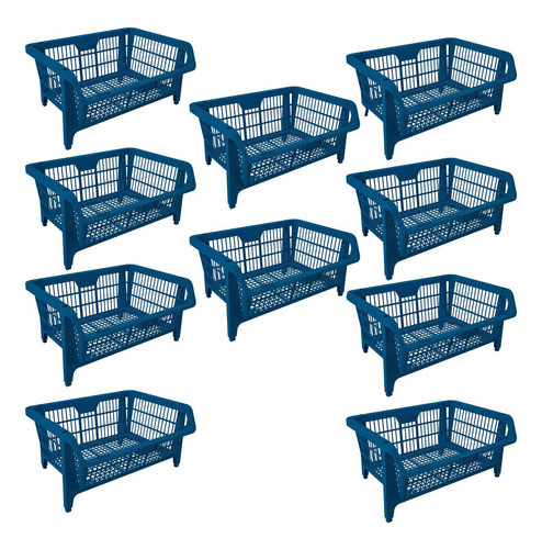 Kit 10 Cesto Empilhavel Expositor Organizador Plástico Azul 0