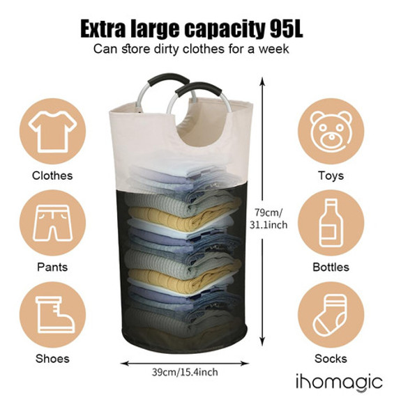 Ihomagic Cesta Plegable Para Ropa Sucia De 95 Litros, Cesta 1