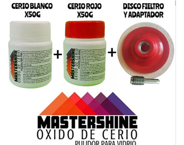 Kit Oxido Cerio Rojo + Blanco 50g + Disco Fieltro Adaptador 1