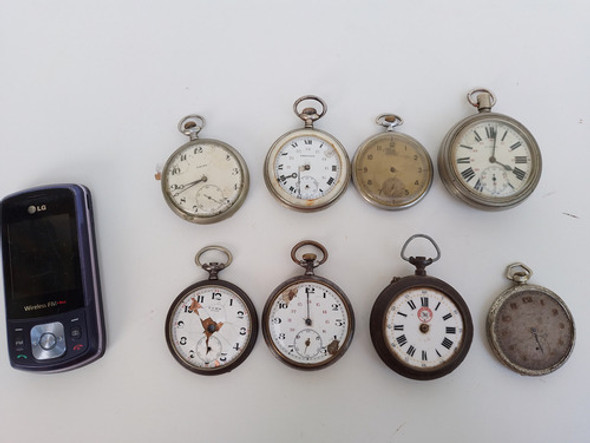 Lote 8 Antiguos Reloj De Bolsillo Para Repuestos Decoración 0