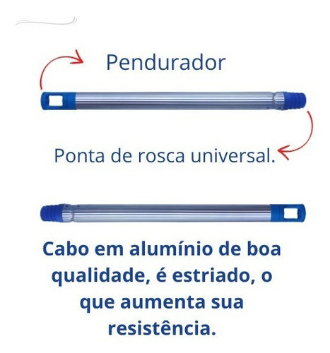 Cabo De Alumínio Rodos Vassouras 1,50mt  Kit Com 2 1