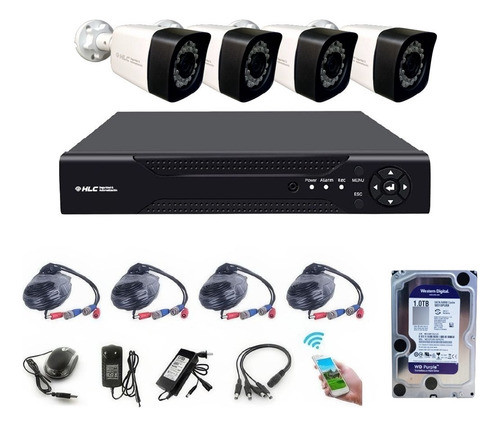 Kit Seguridad 4 Cámaras 2.6mm Bullet Hd Dvr C/ Disco 1 Tb Wd 0