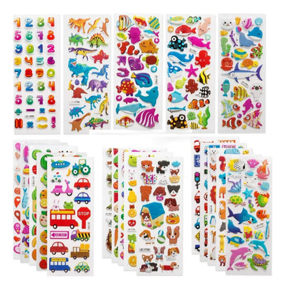 15 Planchas Sticker Grandes Relieve Juguete Piñata Souvenir 0