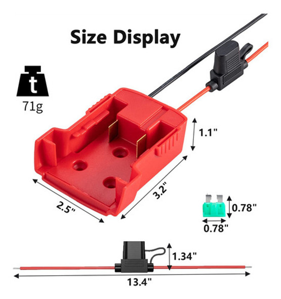 Adaptador De Roda Elétrica Para Bateria De 18v Com Fusível E 1