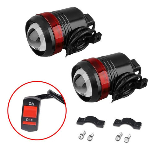 Kit X2 Faros Proyector Led U3 Aro Rojo Moto + Tecla A-vip 1