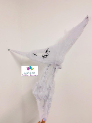 Tela De Araña Blanca 2 Arañas X 2 Unidades Halloween Deco 1