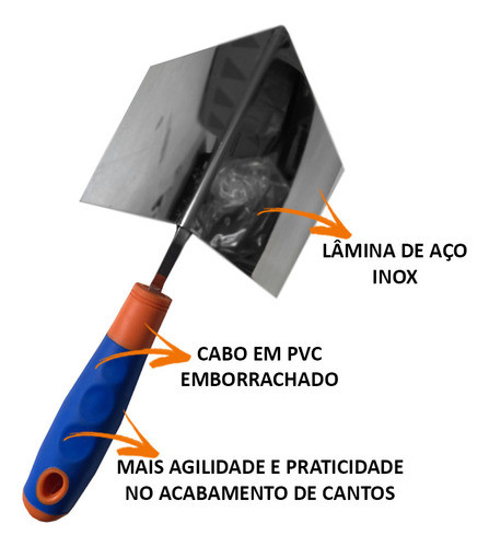 Espatula Canto Quina Interno Desempenadeira Aço Inox Gesso 1