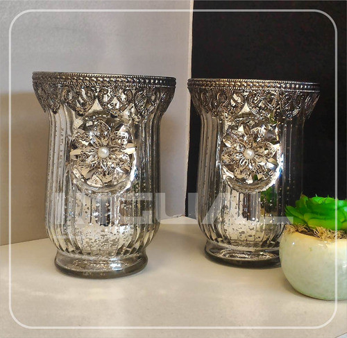 Castiçal De Vidro Vaso Conjunto 2 Peças Prata 1