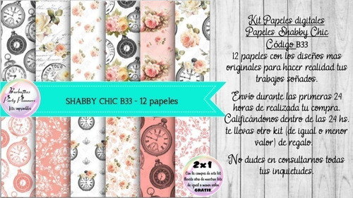 Papeles Digitales Shabby Chic Vintage Rosa Relojes B33 1