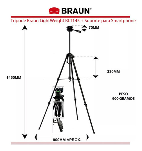 Trípode Braun Lightweight 145 + Soporte Para Smartphone 1
