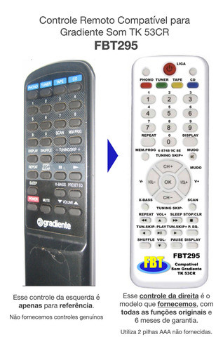 Controle Compatível Para Gradiente Som Tk 53cr Fbt295 1