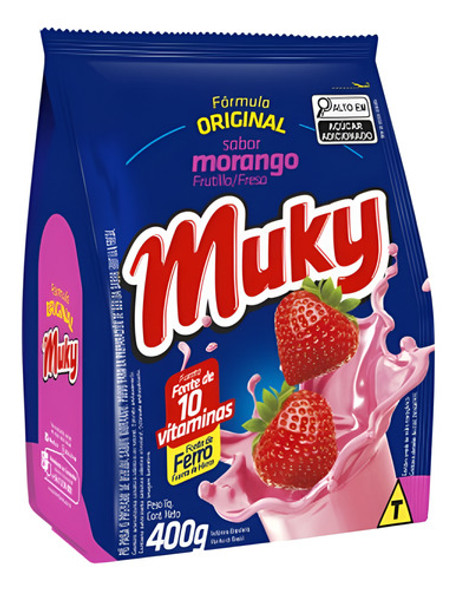 Bebida Lactea Em Pó Muky Sabor Morango 400gr - Kit Com 3 0