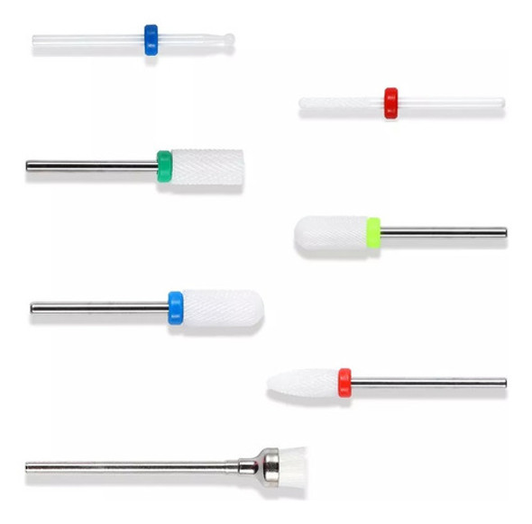Kit Fresa Cerámica Para Torno Manicura 6 Fresa Y 1 Cepillo 1