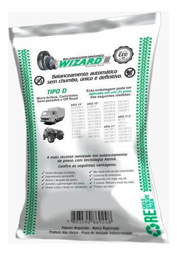 Balanceamento Sem Chumbo Automático Tipo D Pneu 33/12.50 R15 0