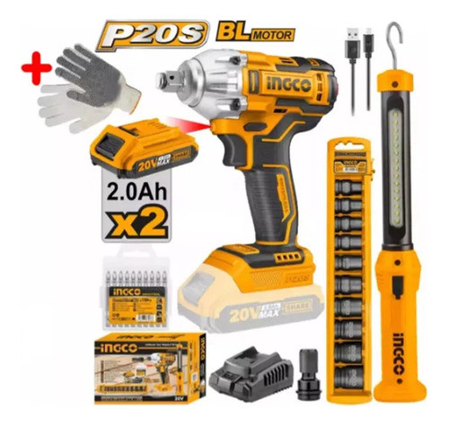 Kit Llave De Impacto 20v + Linterna Recargable + Dados Impac 1