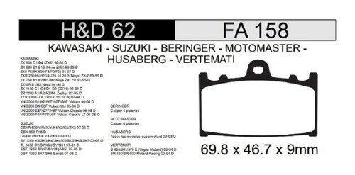 Pastilla De Freno Kawasaki Zx6 Zx11 Delantera - Hd 62 1