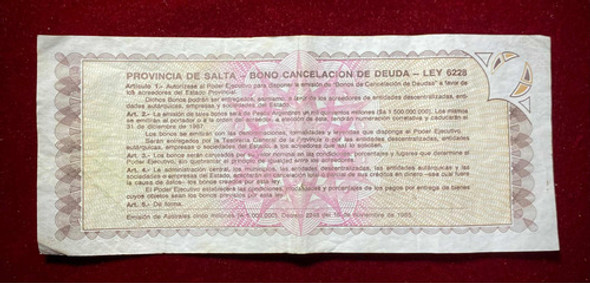Billete Bono 50 Centavos De Austral Salta Col 050 Argentina 1